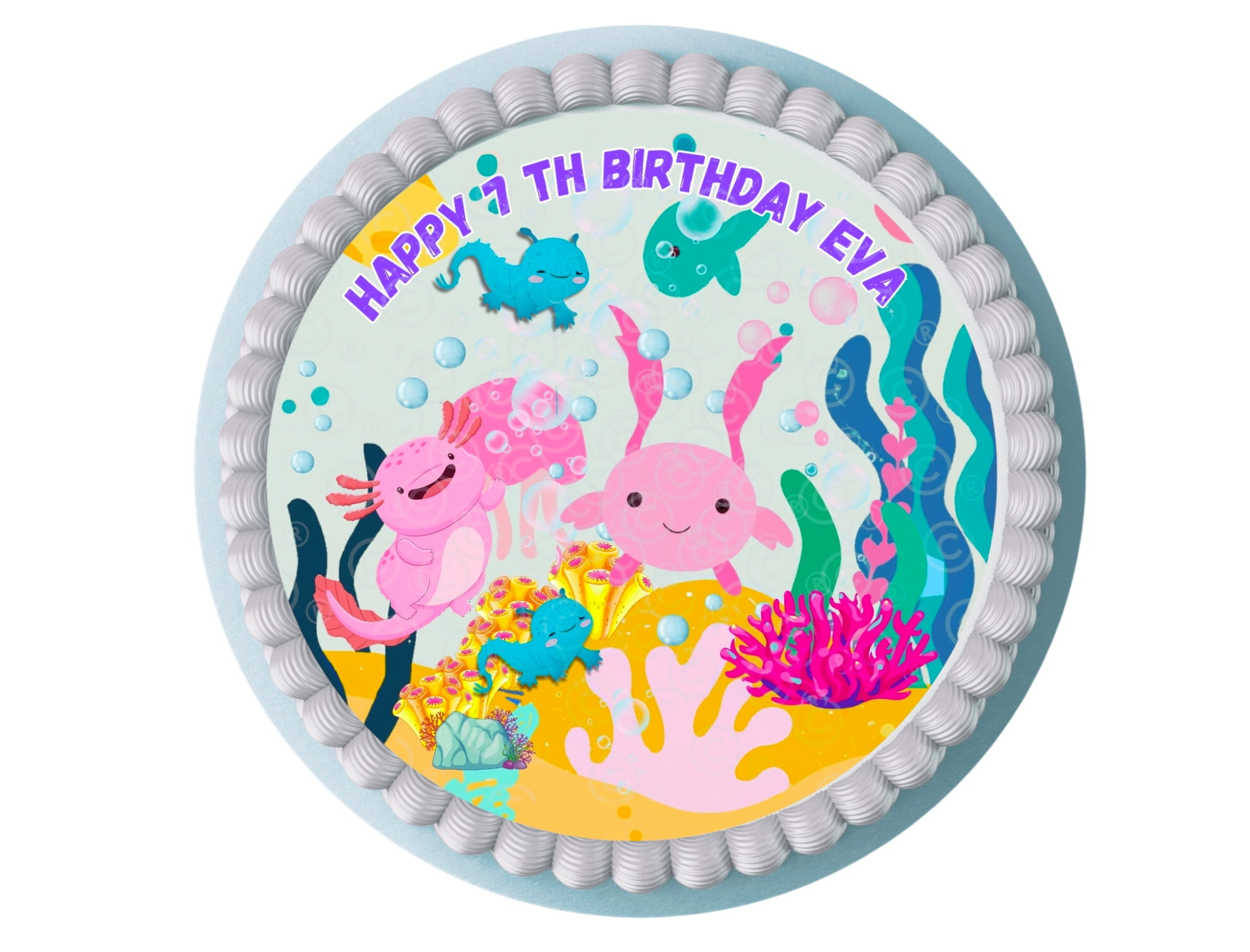 Axolotl Edible  Cake Topper, Axolotl Edible Topper, 1/4 Sheet,  Sugar Paper, Custom