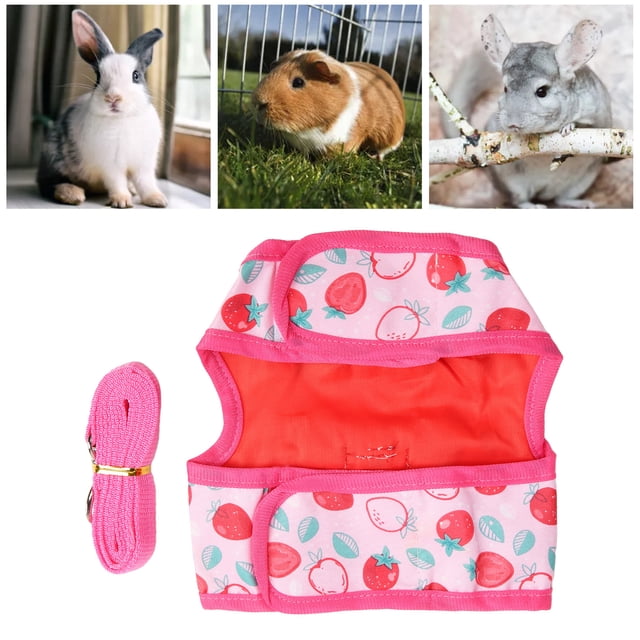 Pet Rabbit Dresses, Rabbit Harness Dress Cartoon Strawberry Pattern Polyester Nylon Fine Workmanship Pink for Hamster S,M,L