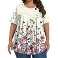 thumbnail image 2 of TQWQT Womens Plus Size Tops Loose Fit Casual Flowy Tunic Crew Neck Short Sleeve Floral Print Blouses Summer Tunic Tops Hot Pink 4XL, 2 of 5