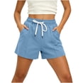 thumbnail image 5 of Byworldtasic Women's Elastic Waist Knee Length Bermuda Shorts with Drawstring Comfort-Fit Casual Shorts, 5 of 6