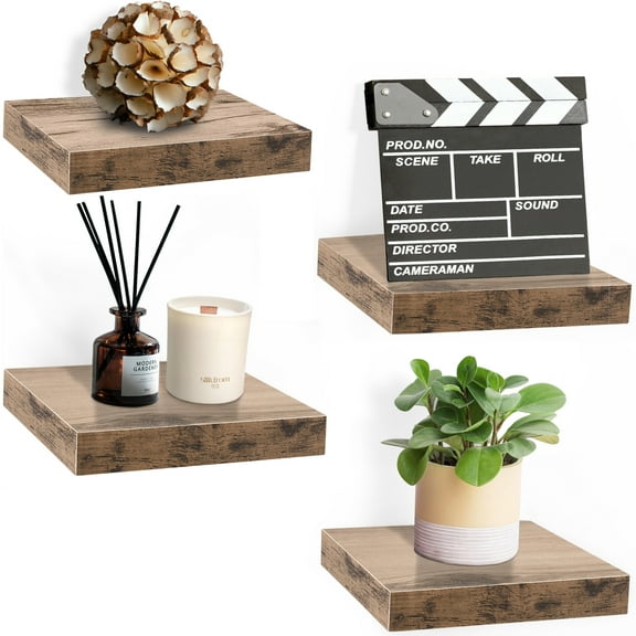 Sorbus Square Floating Shelf for Wall - 4 Small Shelves with Invisible Mounting Brackets for Living Room Decor, Bedroom, Bathroom Decor, Home & Kitchen - 9" Wall Shelf to Display Photos Trophies