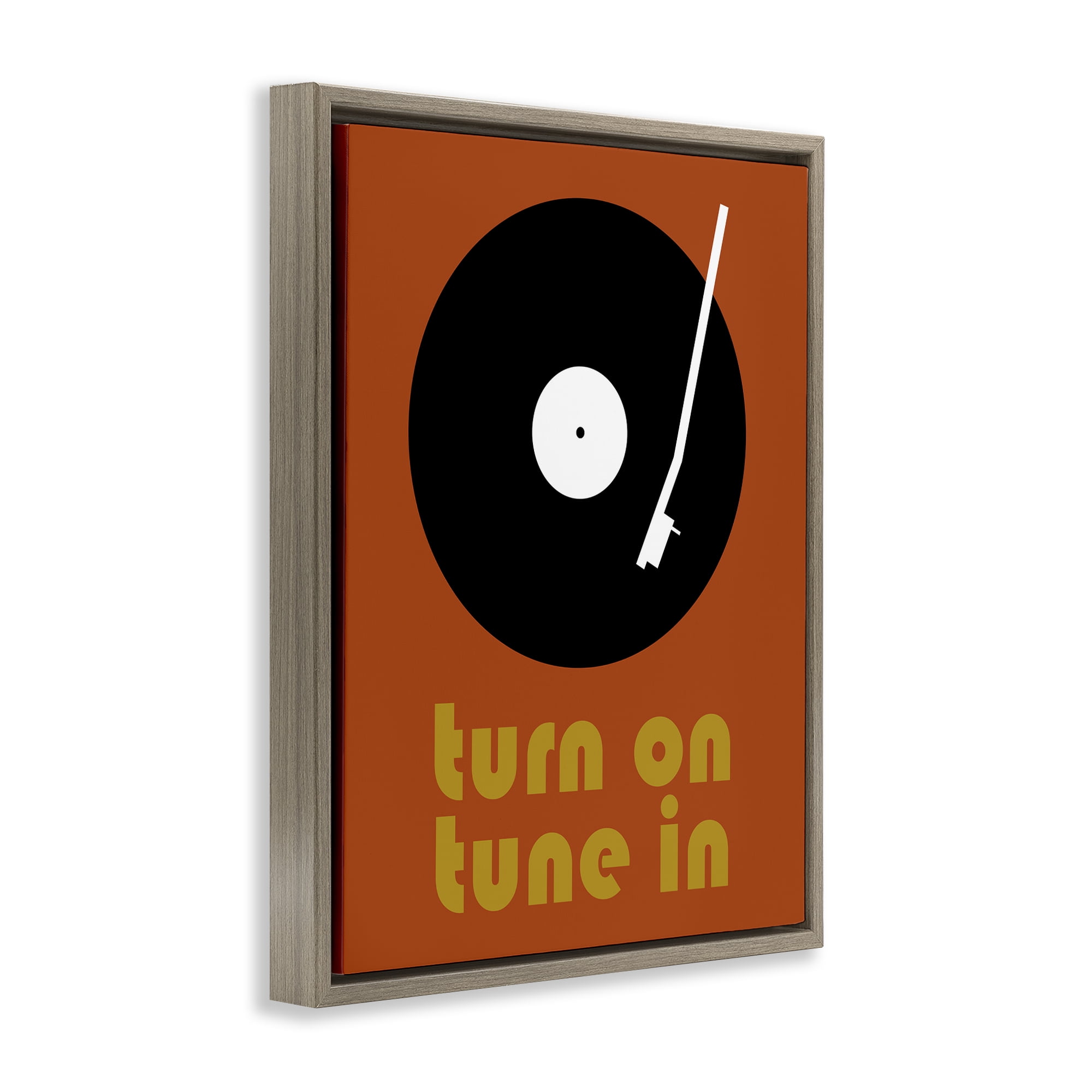 Stupell Industries Turn On Tune In Brown Framed Floater Canvas Wall Art, design by Tom Quartermaine