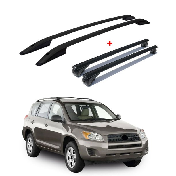 Roof Rack Rail + Cross Bars Carrier Set Black For Toyota RAV4 20062013