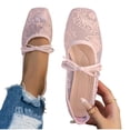 thumbnail image 4 of Wensltd Women Floral Lace Mary Jane Flats Square Toe Bow Flat Shoes Mesh Upper Spring Summer Daily Walking Pink, 4 of 9