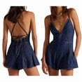 thumbnail image 3 of Womens Denim Jumpsuit Shorts Overall Loose Fit Casual Romper Streetwear Summer One-Piece Outfit Denim Blue XS, 3 of 7