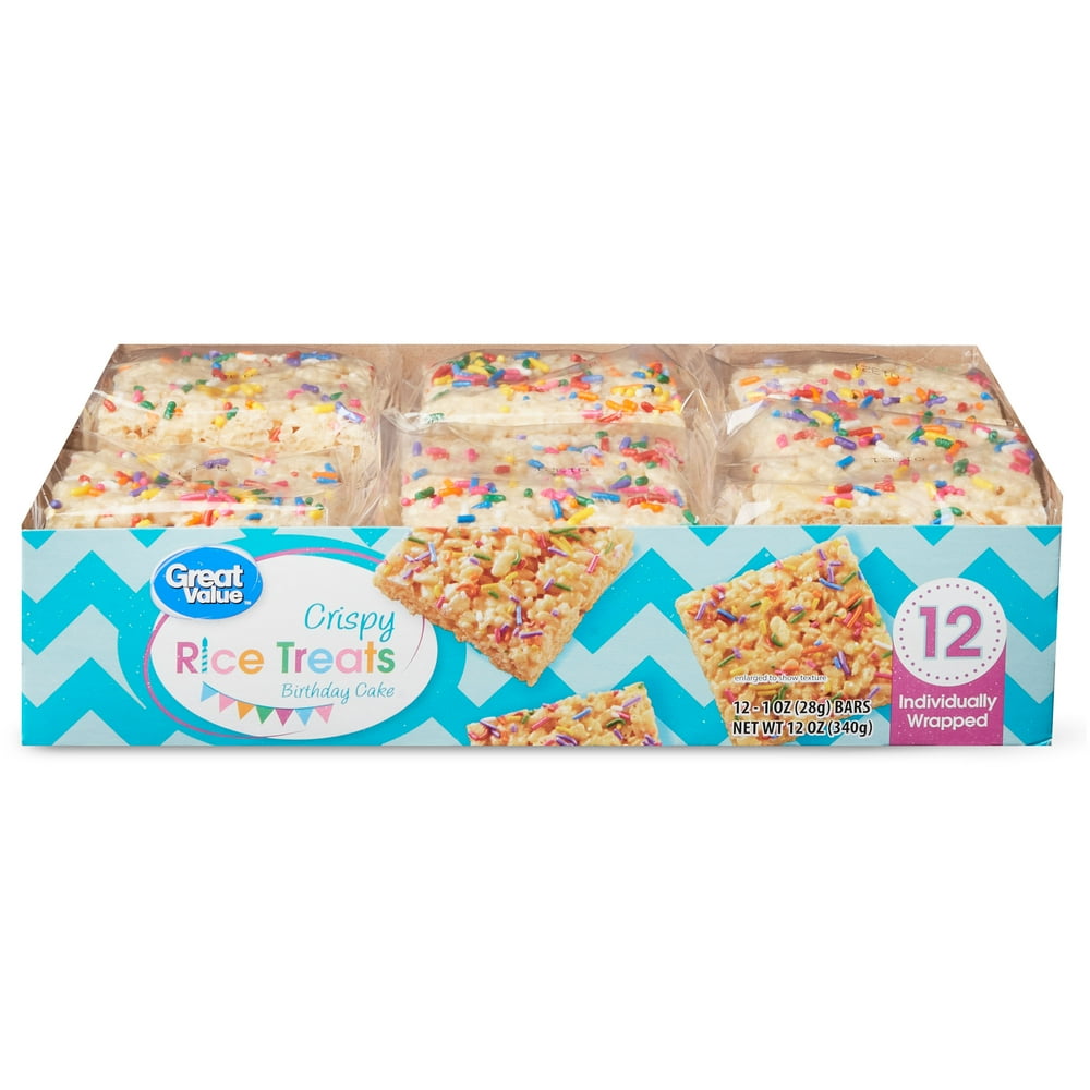 Great Value Birthday Cake Rice Crispy Treats, 12 Count, 12