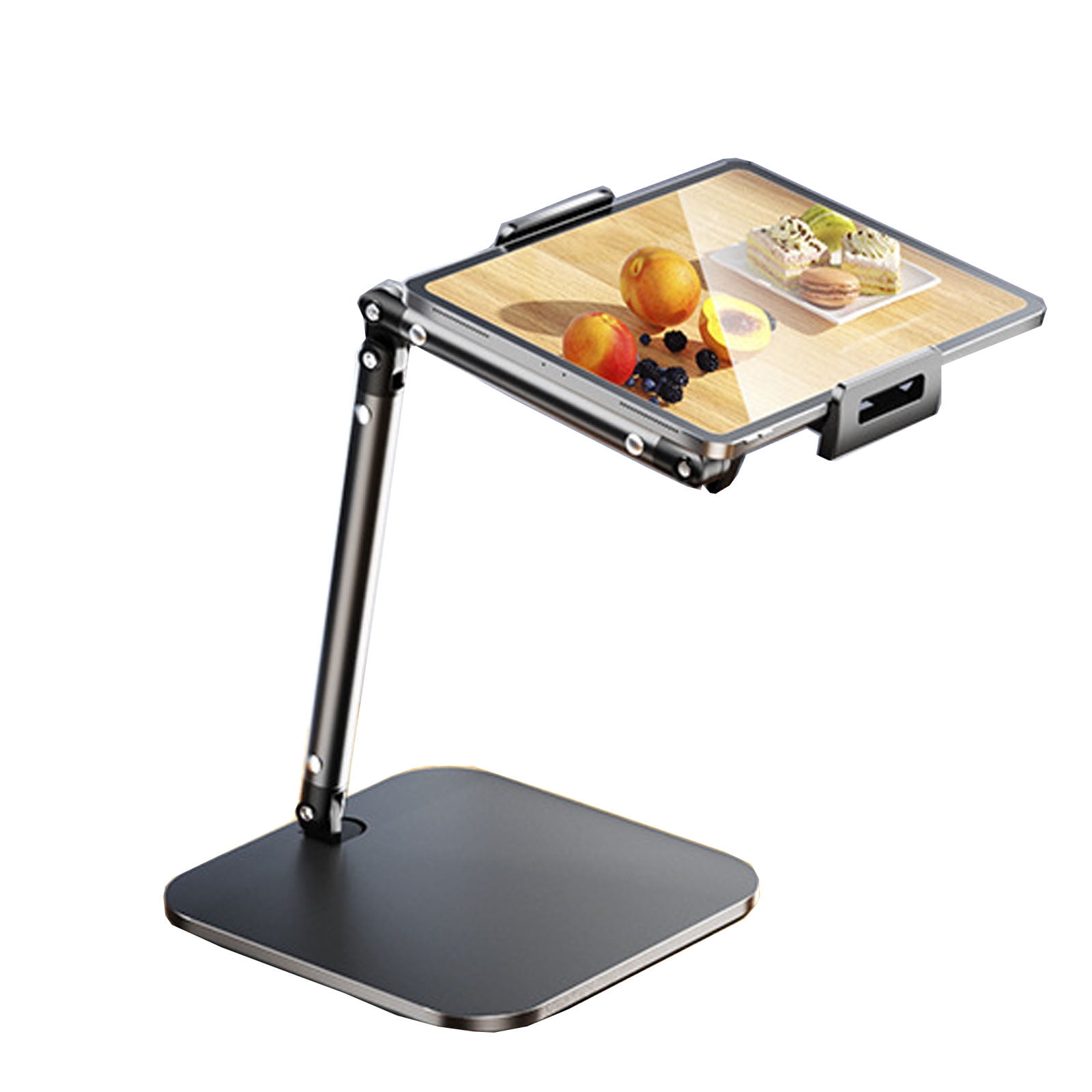 Overhead Shooting Phone Stand with Metal Base, Adjustable Desktop Live Streaming Holder for Video Recording Vlogging, Compatible with Phones & Tablets,B