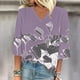 thumbnail image 2 of camisa de mujer blusa camisas sueltas casuales manga 3/4 estampado cuello en v tops estampados camisetas camiseta púrpura / 2xl, 2 of 5