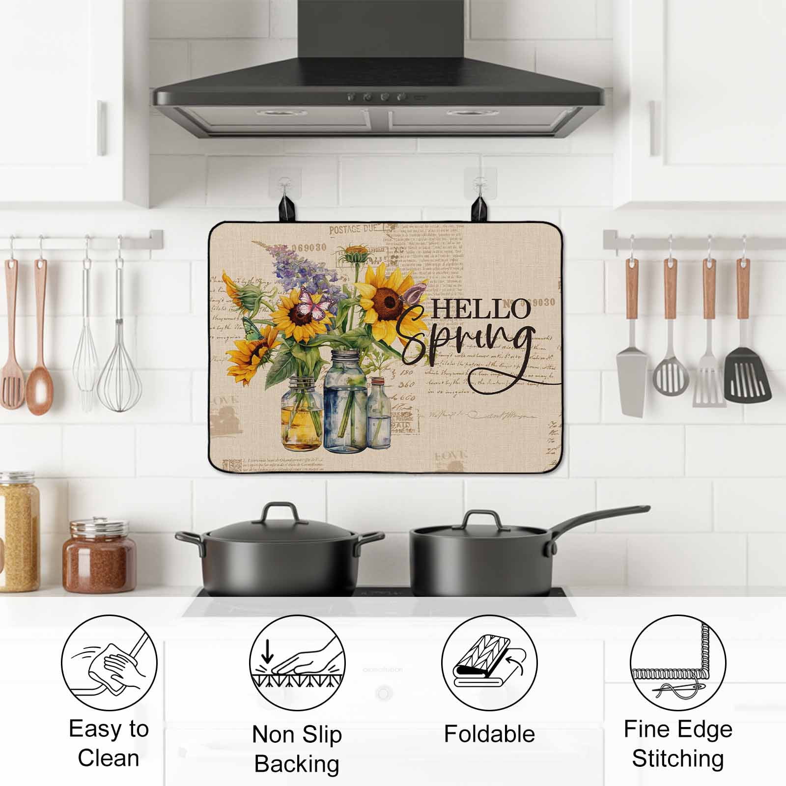 Sunflower Stove Top Cover for Electric Stove, Heat-proof & Non Slip Glass Top Stove Cover Protector, Spring Floral Summer Botanical Farmhouse Kitchen Flat Cooktop Rubber Mat 24x21 Inches