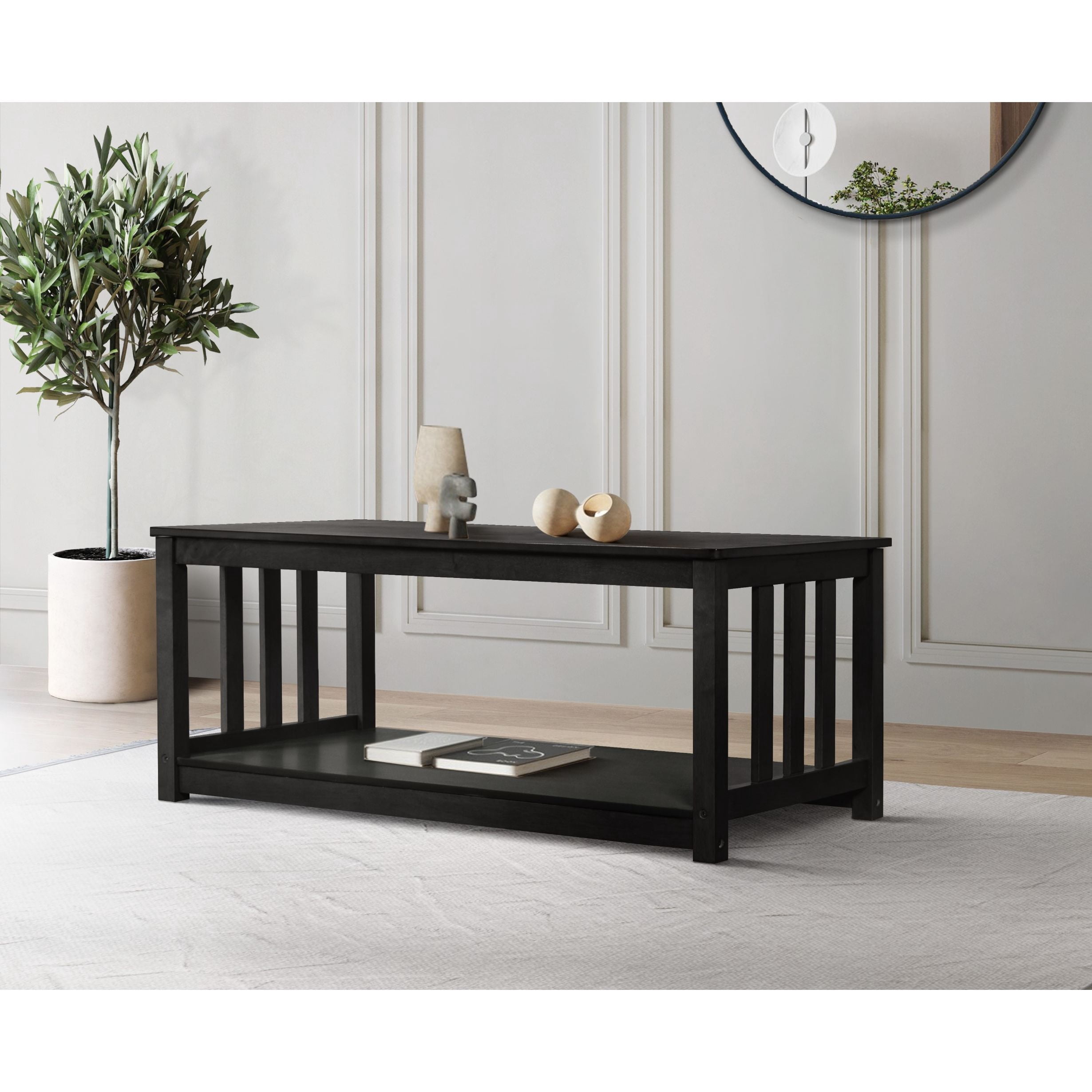 Home Design Ottawa 3-Piece Coffee Table Set with Rectangular Coffee Table and 2 Matching End Tables, Streamlined Side Design with Bottom Shelf for Living Room, Black