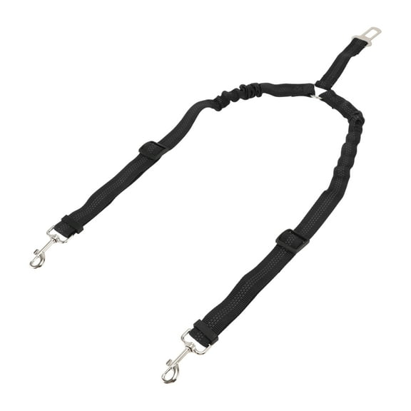 Unique Bargains 1Pc Double Dog Seat Belt Nylon Dual Pet Car Headrest Restraint Safety Seatbelt Black