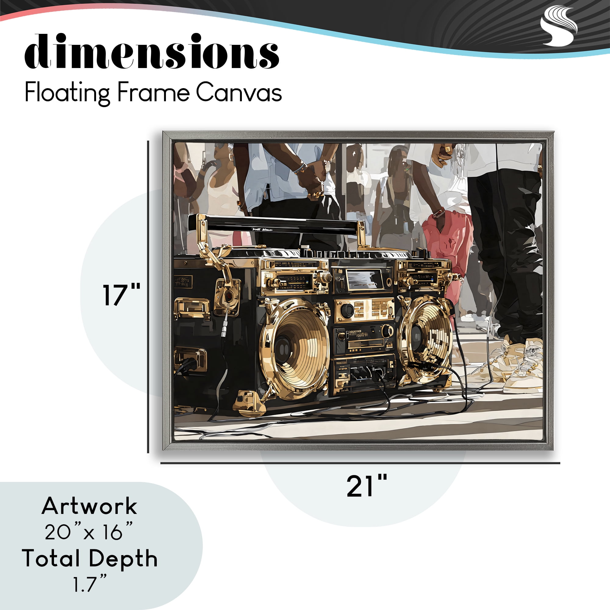 Stupell Industries Golden Stereo Hip Hop Beats Gray Framed Floater Canvas Wall Art, design by Franklyn Gregory