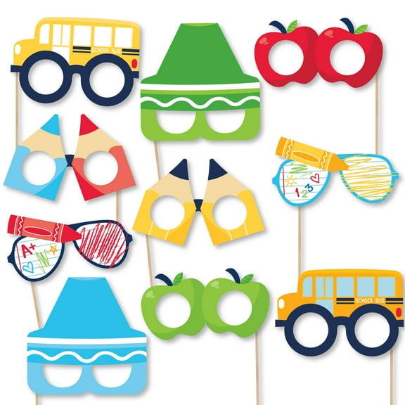 Big Dot of Happiness School Supplies Glasses and Masks - Paper Card Stock Kids Classroom Photo Booth Props Kit - 10 Count