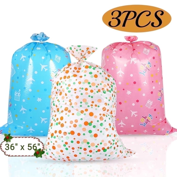 Extra Large Gift Bags Oversized Plastic Storage Bags Jumbo Wrapping Bags for Presents Birthday Christmas Party 36'' x 56'' 3 Pcs Multicolor