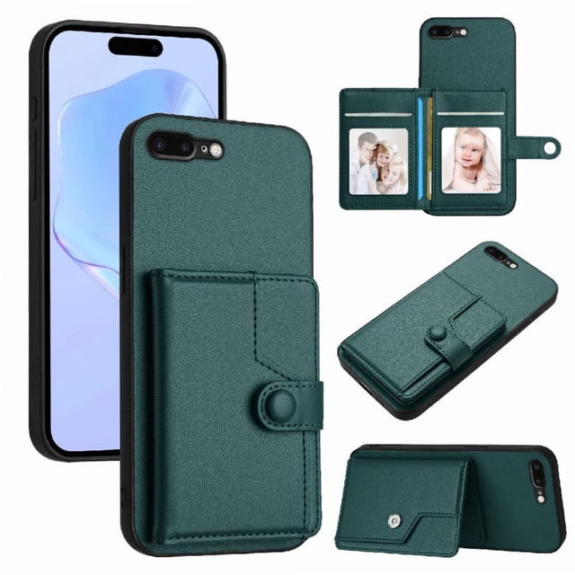 FOXDOCK Étui pour iPhone 8 Plus avec Porte-Cartes anti-Rfid - Design Élégant avec Fermeture à Boutons