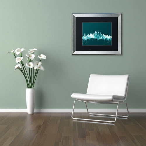 Trademark Fine Art "Philadelphia PA Skyline Teal" Canvas Art by Michael Tompsett, Black Matte, Silver Frame