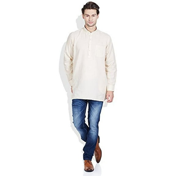 Royal Men's Linen Short Kurta Beige