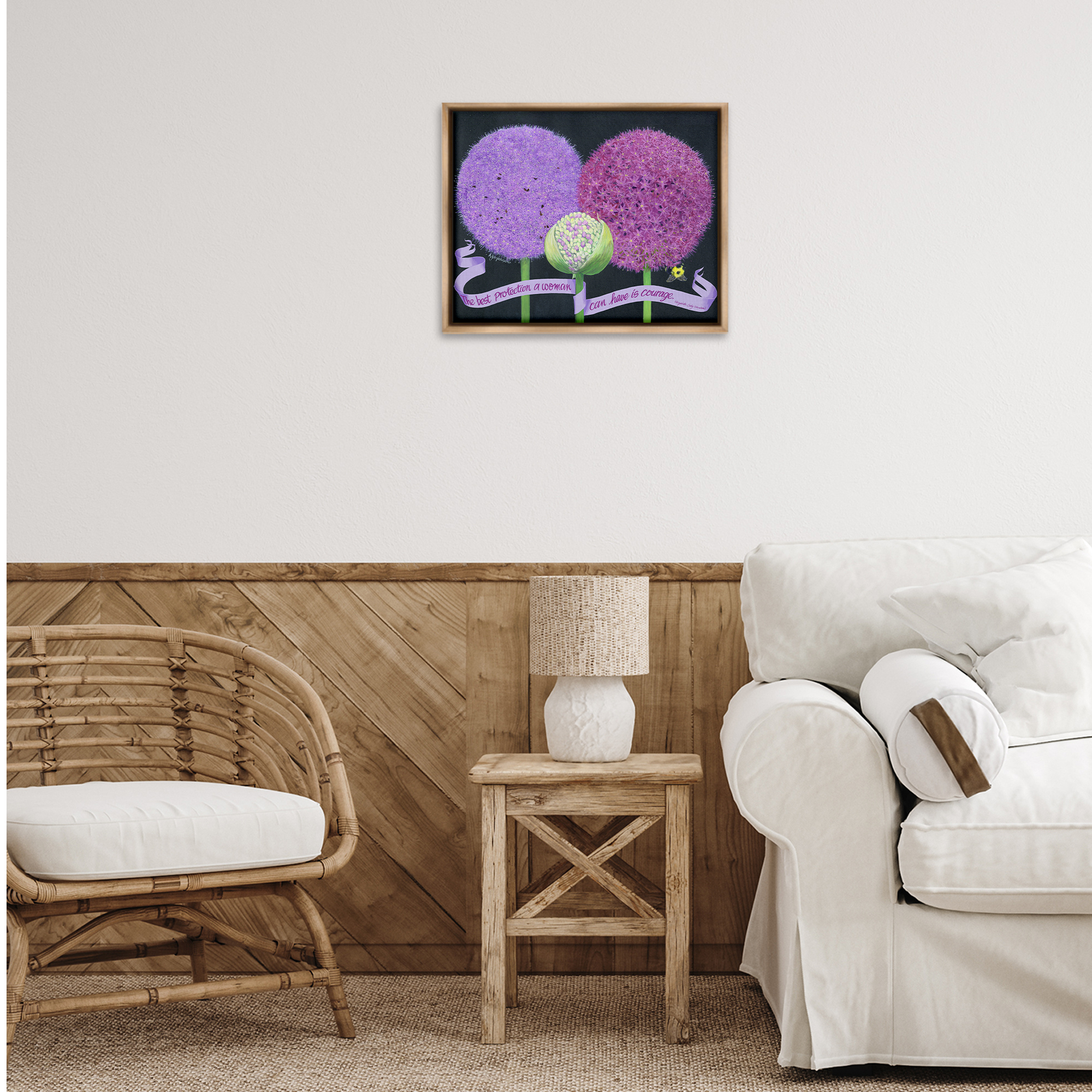 Stupell Industries Feminine Courage Quote Botanical & Floral Painting Brown Floater Framed Art Print Wall Art, 21 x 17