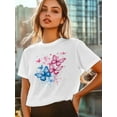 thumbnail image 6 of Women's T-Shirt Blue Pink Butterfly Splash Short Sleeve Casual Tee Classic Crew Neck T Shirt for Women White, XS, 6 of 7