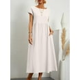 thumbnail image 1 of Lindbes Robe Maxi Élégante Unie pour Femmes Été à Manches Courtes Col Rond Vintage Harajuku Coton Lin Ample Robe d'Été Y2K avec Poches Longue Robe, 1 of 7