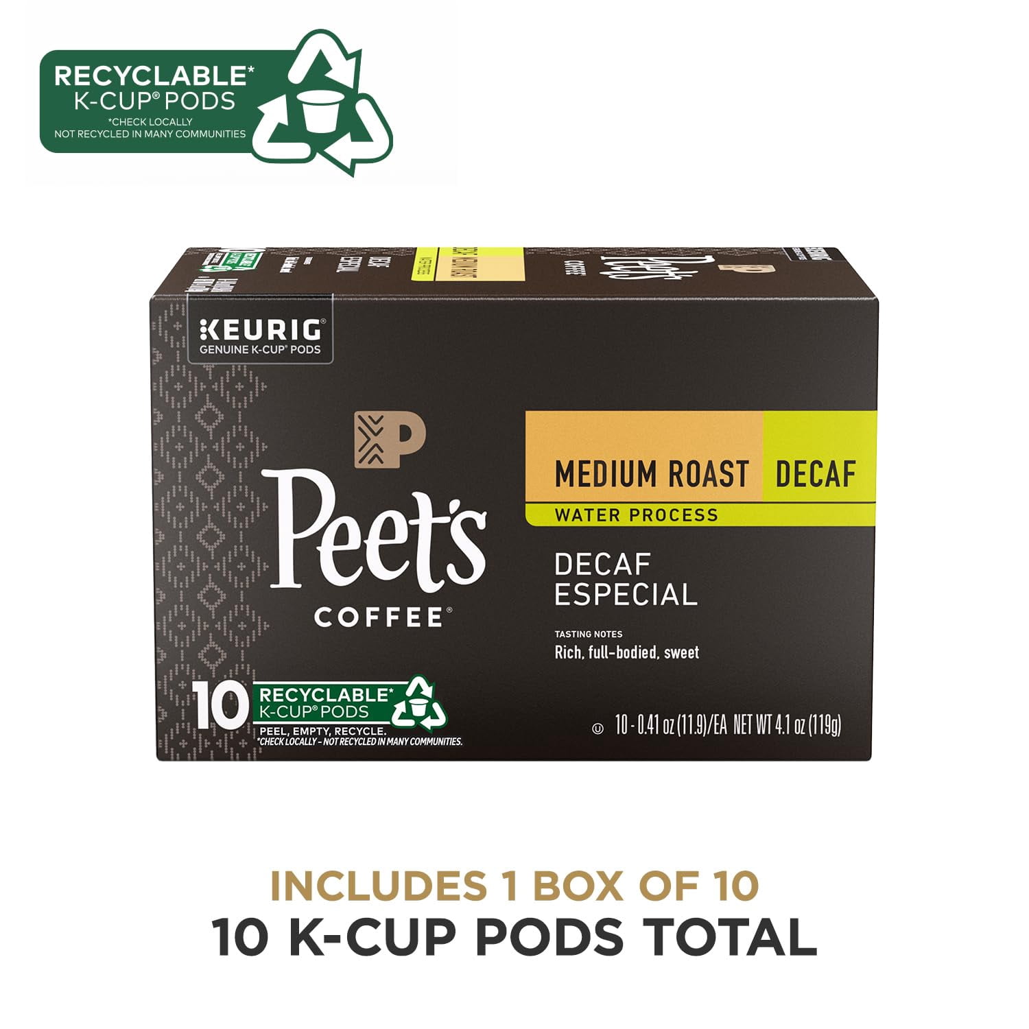 Peet,S Coffee K-Cup Single Serve Pack For Keurig Brewers, Decaffeinated Especial, 10 Ct (Pack Of 4)