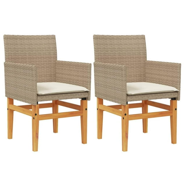 Sillas de patio VidaXL, color beige, poliratán y madera de acacia, 2 unidades