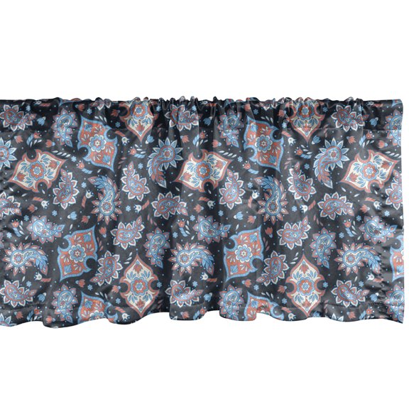 Ambesonne Paisley Window Valance, Persian Teardrop Motifs with Curved Tip and Curved Stripes Floral Design, Curtain Valance for Kitchen Bedroom Decor with Rod Pocket, 54" X 18", Coral Pale Blue Black
