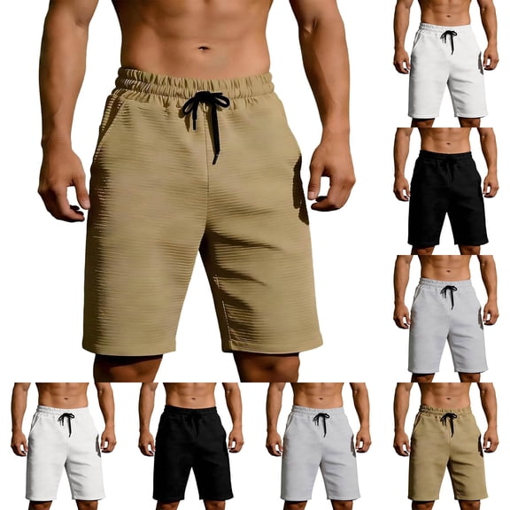 EOYWHK Khaki Shorts Men with Pockets Elastic Waist Drawstring Mens Khaki Shorts Soft Lightweight Breathable for Running Jogging Outdoor Black, Size L