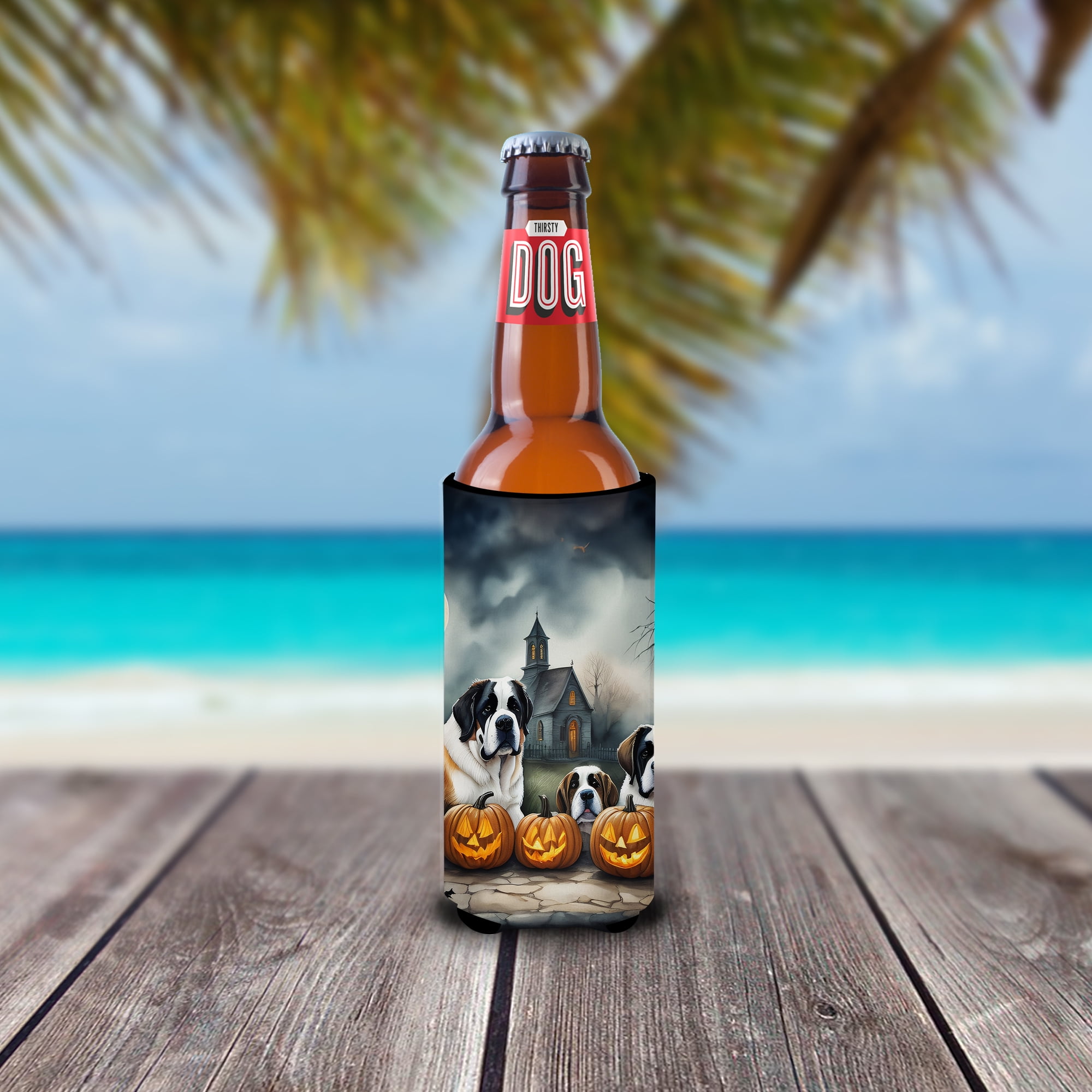 Carolines Treasures  0.25 x 6.5 x 4 in. Saint Bernard Spooky Halloween Hugger for Ultra Slim Cans
