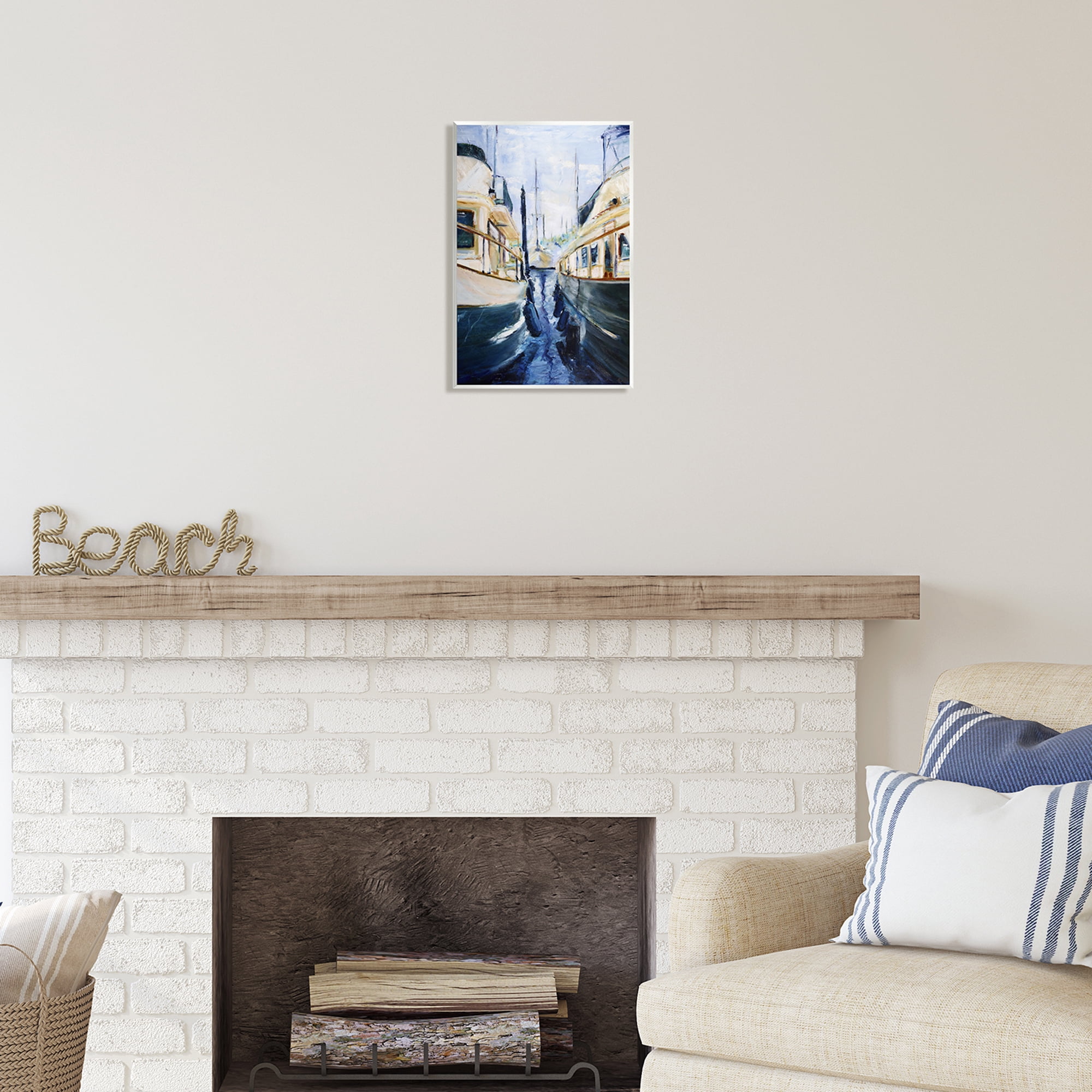 Stupell Industries Marine Harbor Docked Boats Coastal Painting Unframed Art Print Wall Art