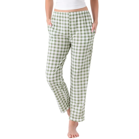 Womens Plaid Pajama Bottoms Elastic Waist with Pockets Long Sleepwear Lounge Pants XS Green Plaid