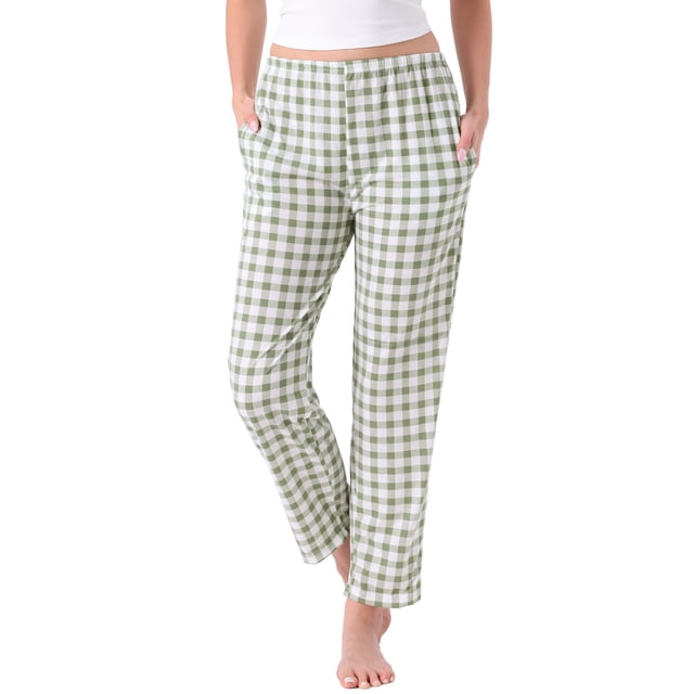 Pantalones de pijama de cuadros para mujer con cintura elástica y bolsillos, pantalones de lounge largos, cuadros verdes