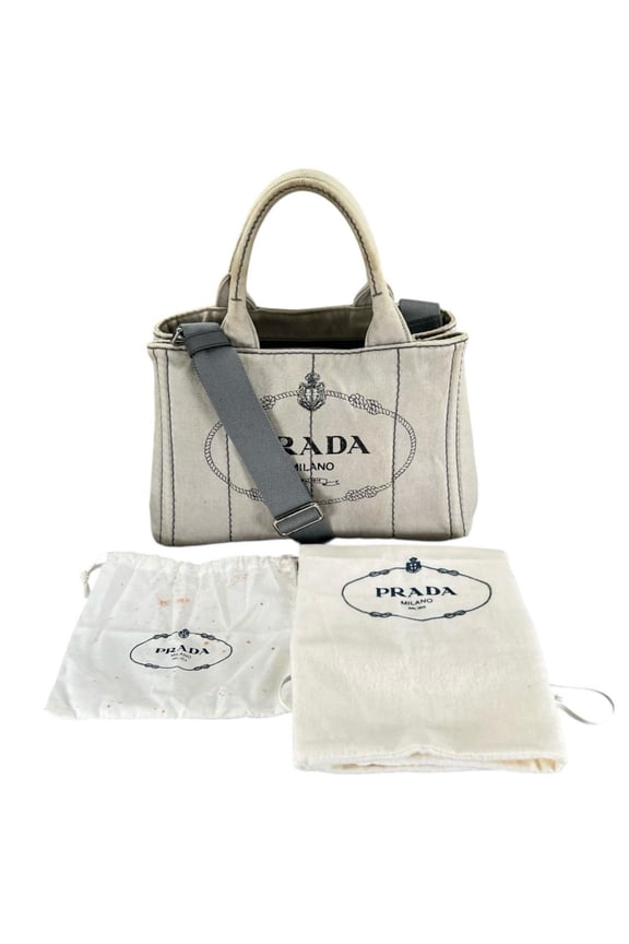 Pre-Owned Prada Canapa Tote Bag in Denim, Canvas, 1BG439, Bianco (Fair)