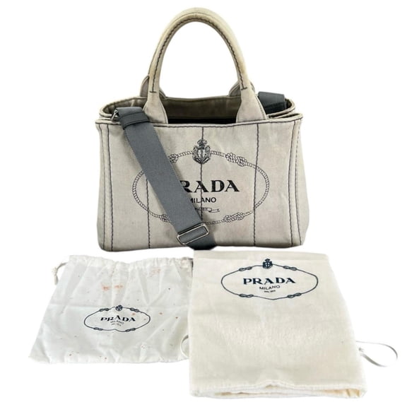 Pre-Owned Prada Canapa Tote Bag in Denim, Canvas, 1BG439, Bianco (Fair)