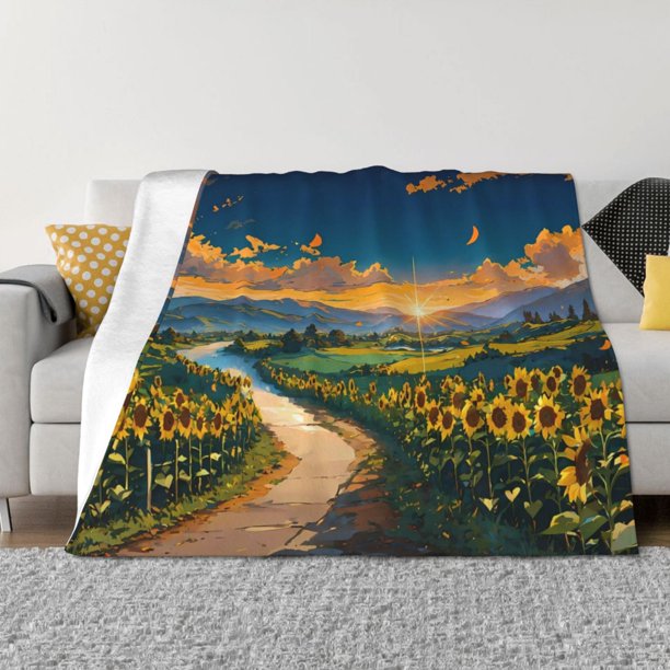 Fotbe Sunflowers At Sunset Manta de Franela con Estampado, Manta Ultrasuave para Cama, Sofá, Auto, Hipoalergénica y Antibolitas-60"x50"