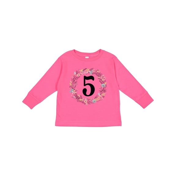 Inktastic 5th Birthday Flowered Wreath 5 Year Old Girl Girls Long Sleeve Toddler T-Shirt