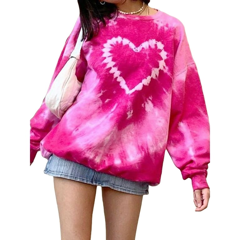 Women's Casual Tie Dye Sweatshirt Long Sleeve Crewneck Heart Print Tops Valentine 's Day Shirt Women's Casual Tie Dye Sweatshirt Long Sleeve Crewneck Heart Print Tops Valentine 's Day Shirt