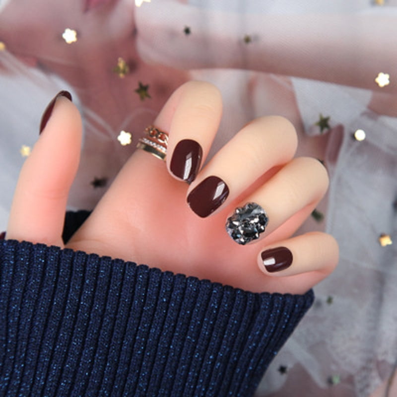 Fashion Glitter Black Diamond Fake Nails Shiny Paillette Decor Full Cover Solid Color Detachable 3d False Nail Art Tips Walmart Com
