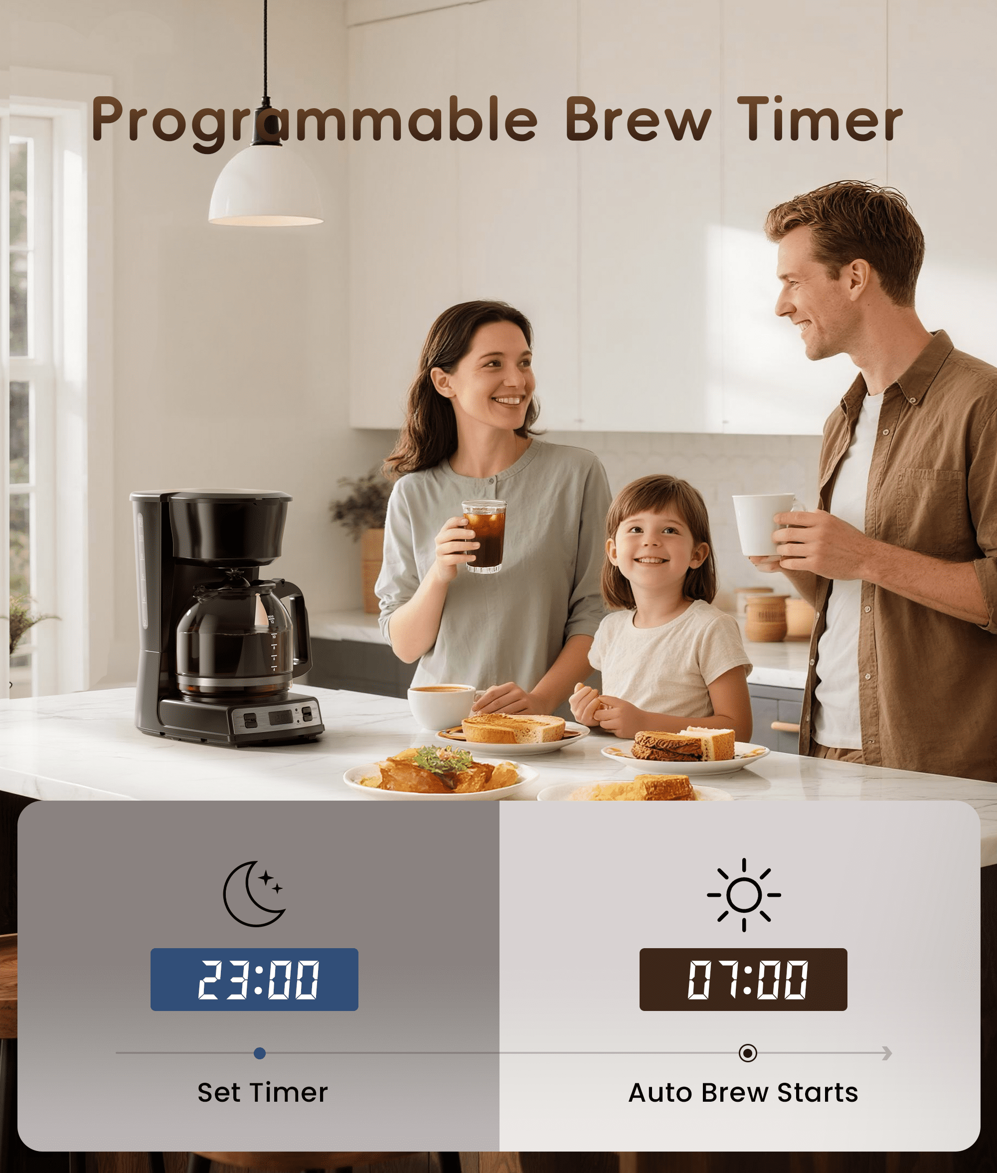 Ecozy Chillio  Drip Coffee Machine 12 Cups Programmable Coffee Maker with Electric Coffee Grinder Combos, Pause & Pour Function, Auto Shutoff, Keep Warm, Brezzano DuoSet