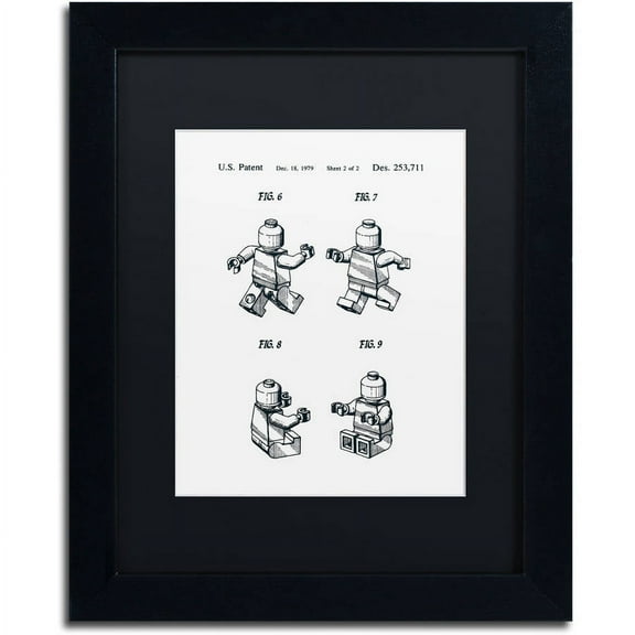 Trademark Fine Art "Lego Man Patent 1979 Page 2 White" Canvas Art by Claire Doherty, Black Matte, Black Frame