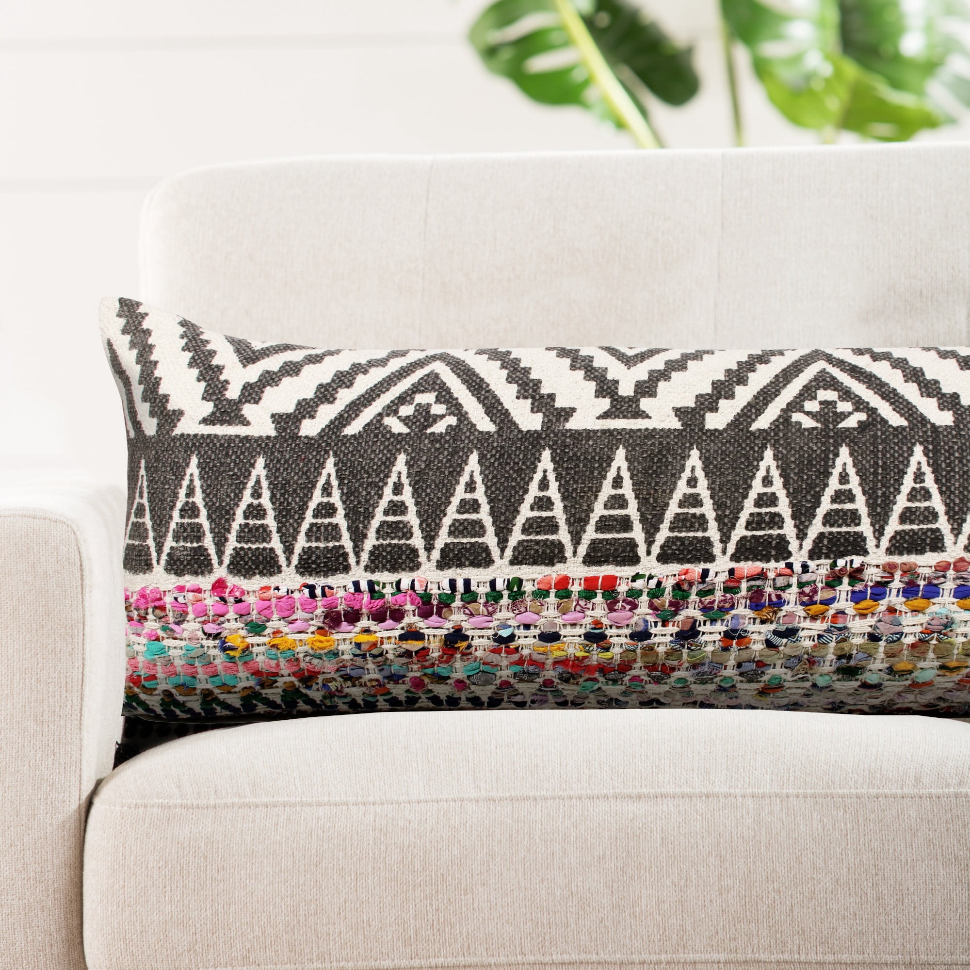 Laddha Home Designs Handwoven Braided Chevron Lumbar Pillow Cover - 36" - Multicolored