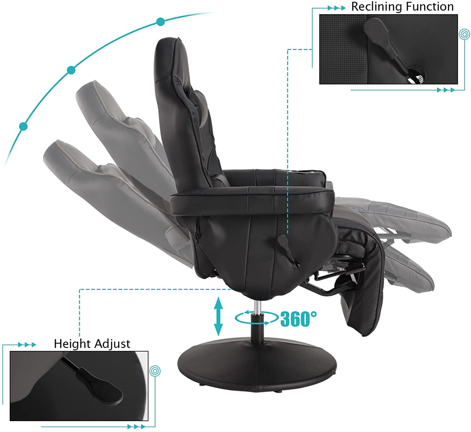 LVUYOYO Massage Gaming Chair Ergonomic PU Leather High Back Adjustable Seat Width