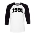 thumbnail image 1 of 1991 College Style Three-Quarter Raglan Sleeve Baseball Shirt Unisex Large White/Black, 1 of 5