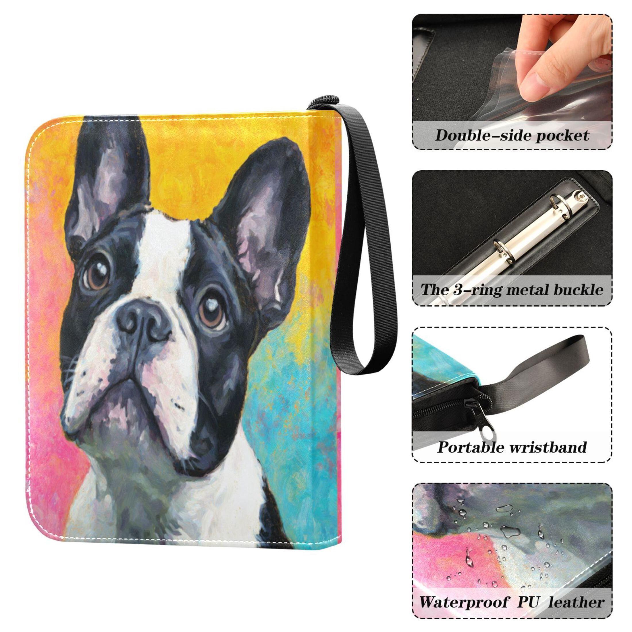 4 Pocket Trading Card Binder, 50 Pages Sleeves Holds 400 Cards, Card Collection Album Holder for Game Cards, Sports Cards, TCG Storage Rainbow French Bulldog Canvas