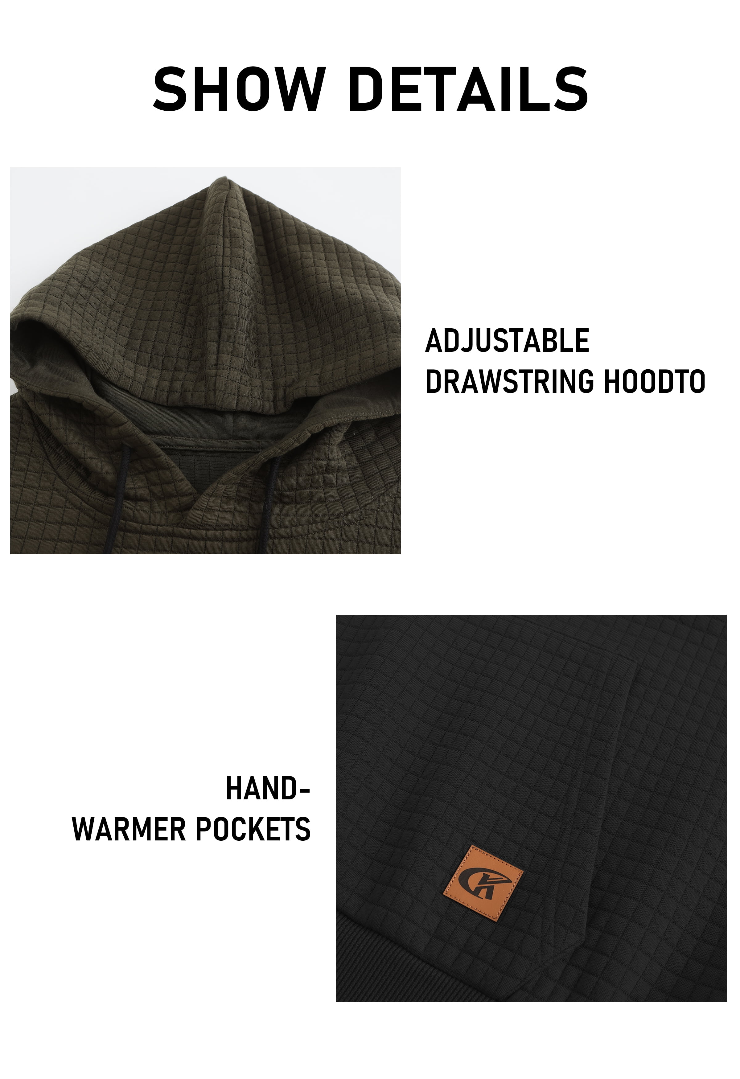 Satankud Men's Pullover Hoodies Plaid Jacquard Color Block Long Sleeve Casual Hooded Sweatshirts with Kanga Pockets Armygreen/White/Black 2XL