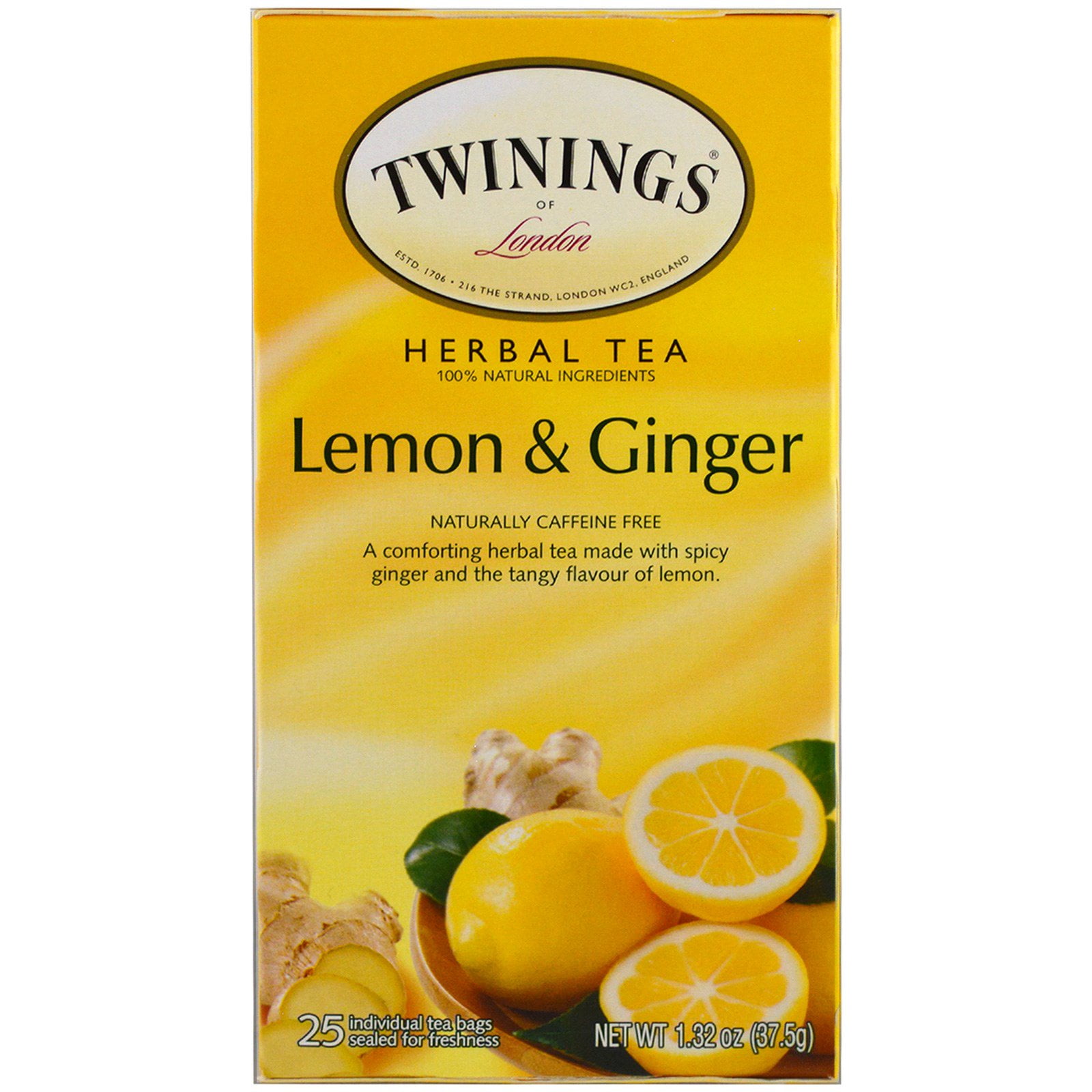Twinings Lemon & Ginger Herbal Tea Tea Bag, 25 / Box (Quantity