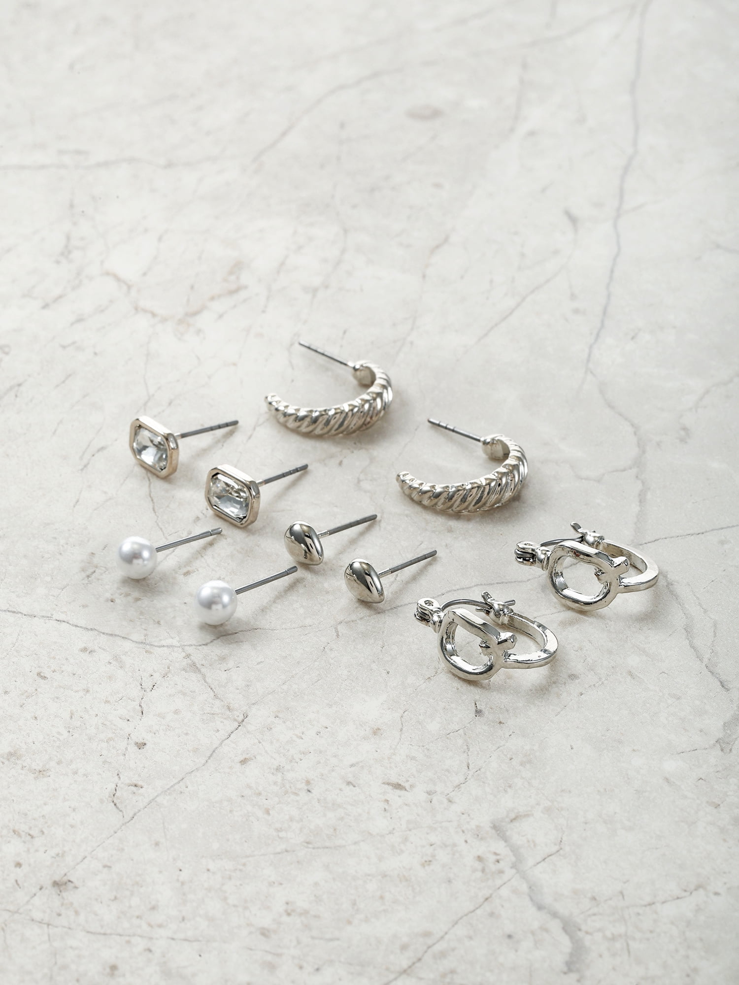 Time and Tru Silvertone Multi Earring Set, 5 Pairs, Initial Q