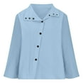 thumbnail image 6 of Lovskoo Women's 2024 Button Down Shirts Casual Solid Color Cotton Linen Standing Collar Long Sleeved Shirt Basic Shirts Light Blue, 6 of 7