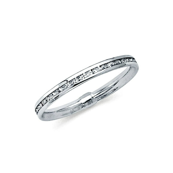 14k White Gold 2mm Channel Cubic Zirconia Eternity Band Ring Size 8 Eternity Ring for Women and Men