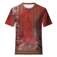 thumbnail image 3 of moda de las mujeres casual manga corta estampado de flores cuello redondo jersey top blusa rojo/xl, 3 of 4